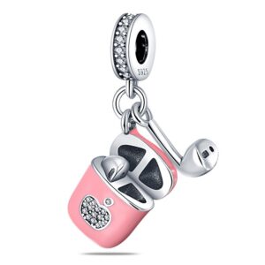 S925 sterling silver beaded pink headphone bracelet accessory