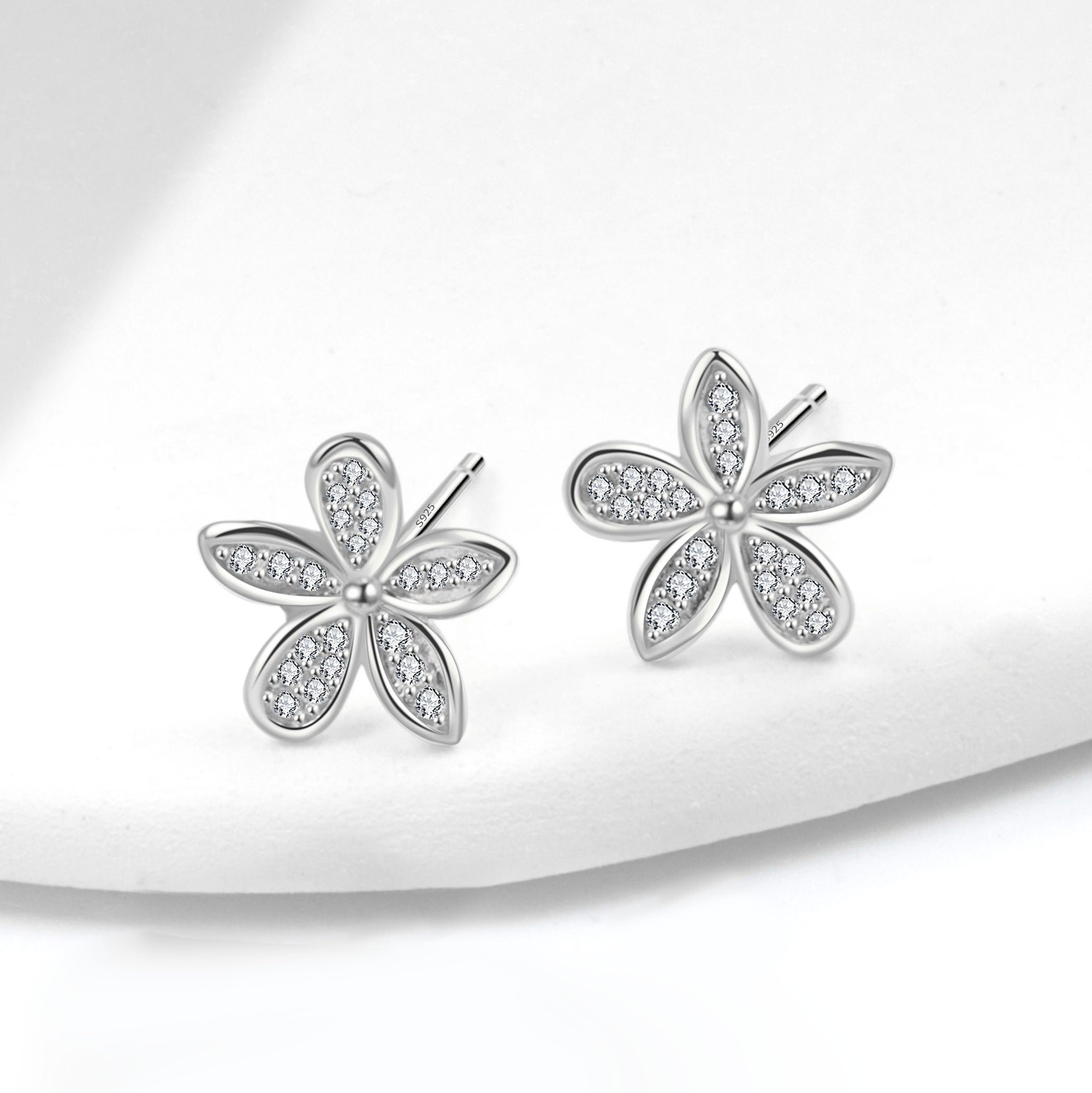 S925 sterling silver stud earrings zircon flower earrings - Image 3