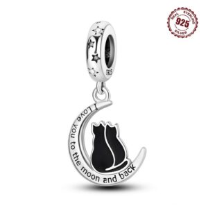 S925 sterling silver star moon black cat stud earrings