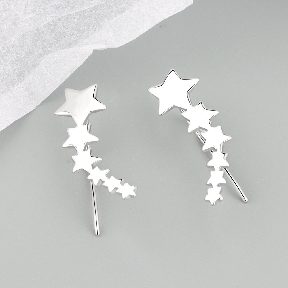 S925 sterling silver stud earrings geometric row of five-pointed star stud earrings - Image 3