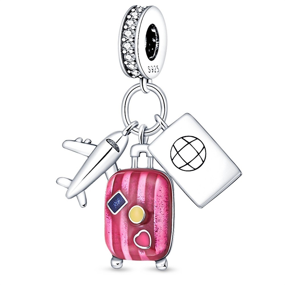 S925 sterling silver beaded to airplane suitcase chain accessory