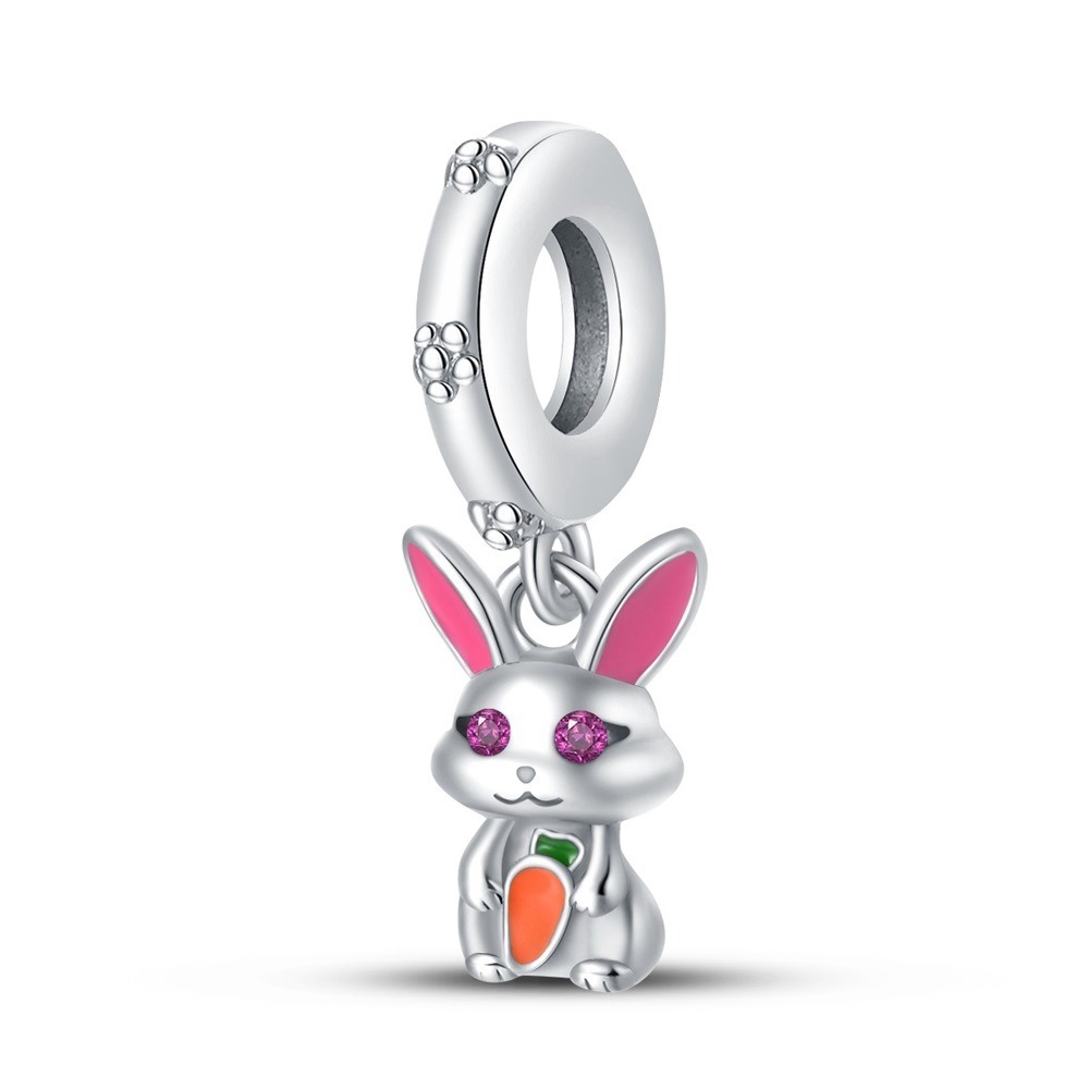 S925 sterling silver beaded DIY cartoon carrot rabbit bracelet accessories