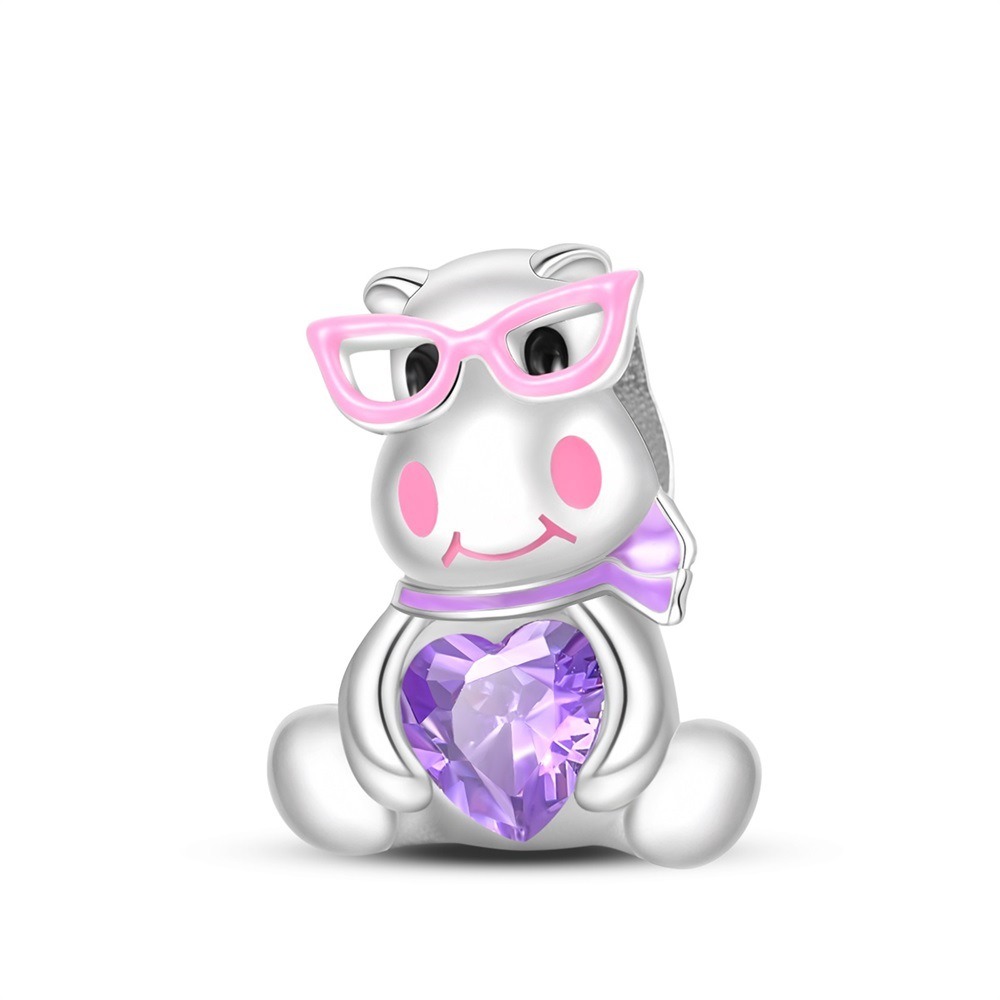 S925 Sterling Silver Beaded DIY Cartoon Hippo Bracelet Accessories