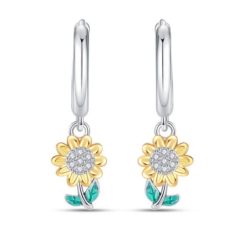 S925 sterling silver stud earrings sunflower earrings