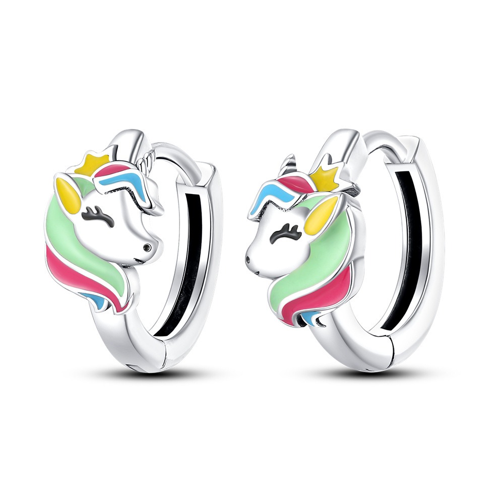 S925 sterling silver stud earrings rainbow pony earrings