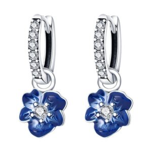 S925 Sterling Silver Stud Earrings Blue Flower Earrings