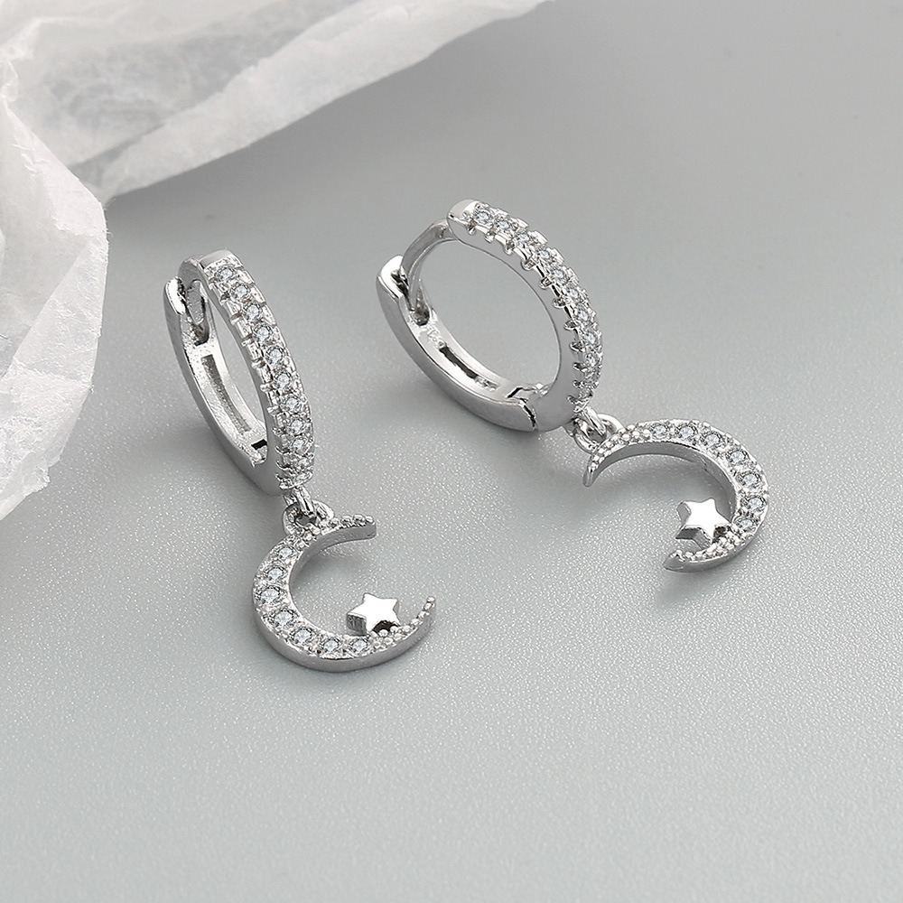 S925 sterling silver stud earrings star moon earrings - Image 3