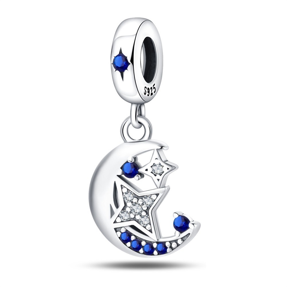 S925 sterling silver beaded DIY star and moon bracelet accessories
