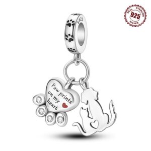 S925 Sterling Silver Beaded DIY Cat & Dog Paw Print Bracelet Accessories
