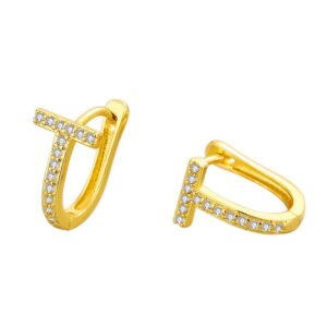 S925 sterling silver stud earrings T-ring earrings