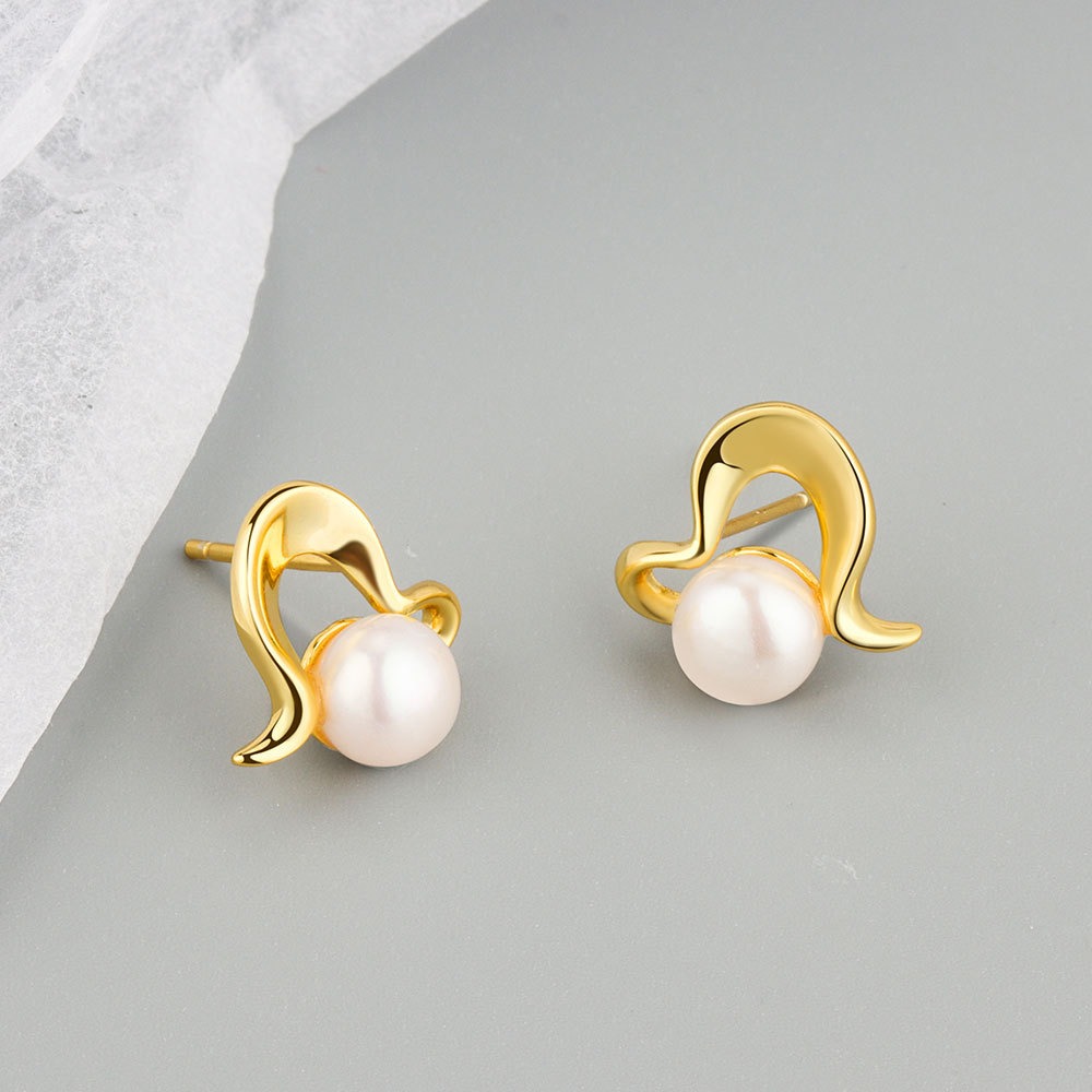 S925 sterling silver stud earrings heart-shaped pearl earrings - Image 2