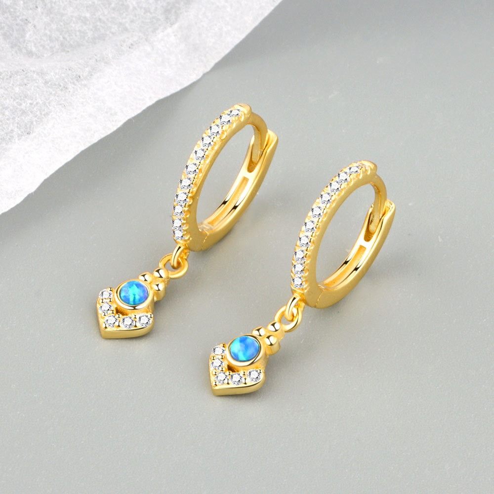 S925 sterling silver stud earrings geometric blue opal earrings - Image 2