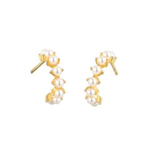 S925 sterling silver stud earrings geometric C-shaped pearl earrings