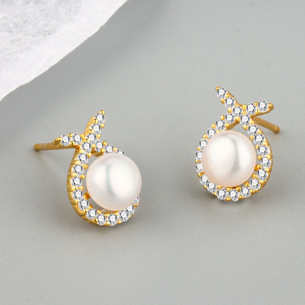 S925 sterling silver stud earrings rabbit pearl earrings - Image 2