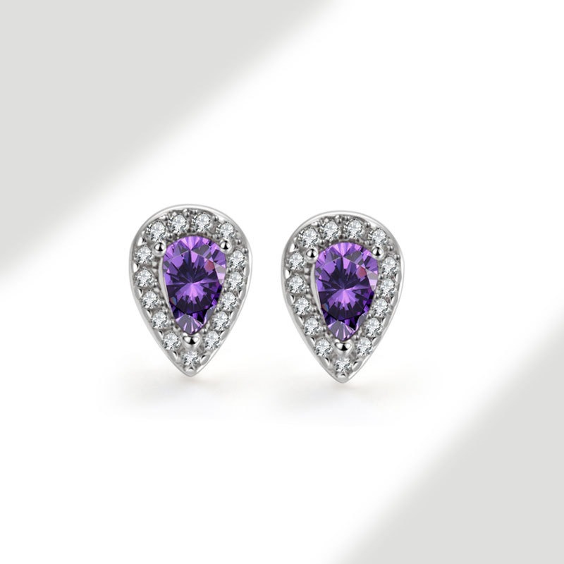 S925 sterling silver stud earrings pear-shaped zircon earrings - Image 3