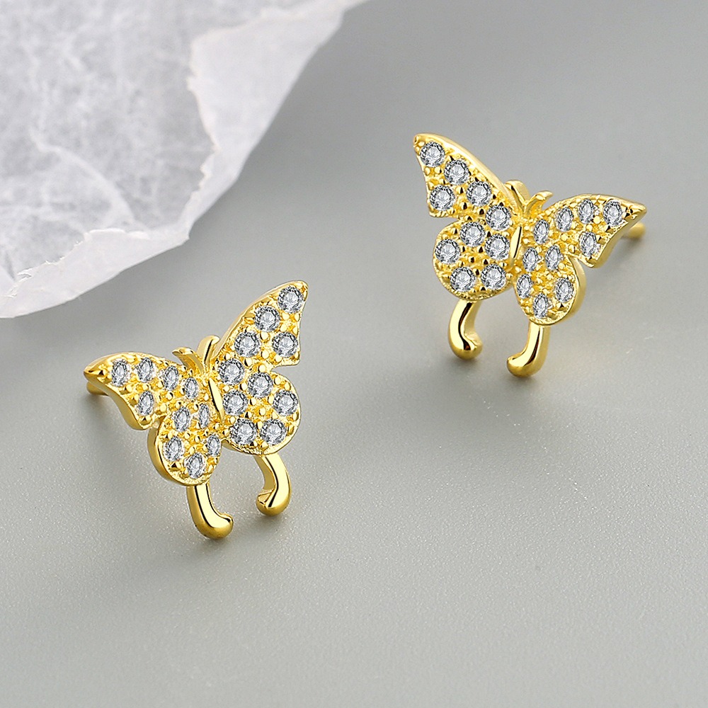 S925 sterling silver stud earrings zircon butterfly earrings - Image 2