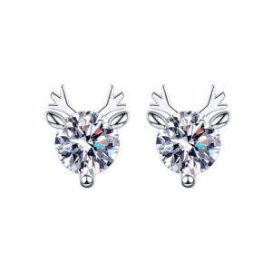 S925 sterling silver stud moissanite elk earrings