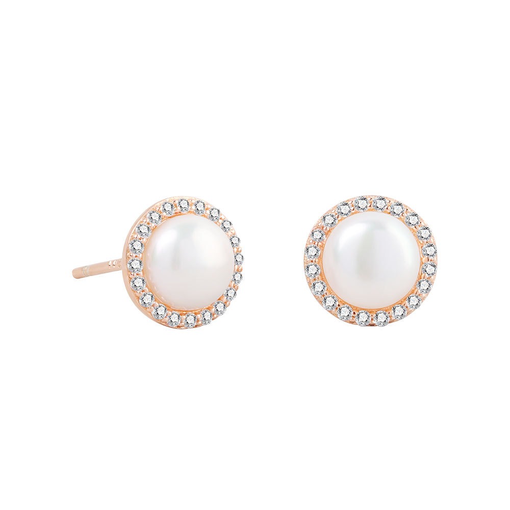 S925 sterling silver stud earrings round pearl earrings