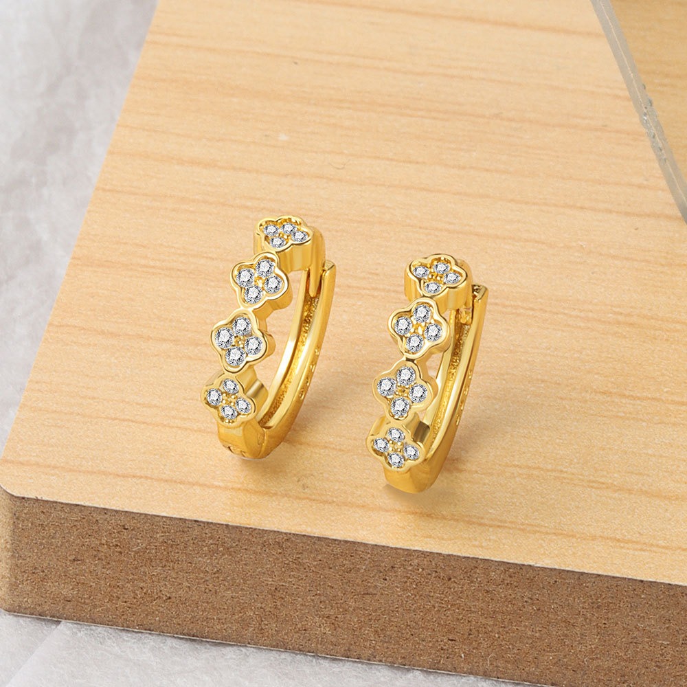 S925 sterling silver stud earrings geometric four-leaf clover earrings - Image 2