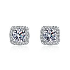 S925 sterling silver stud earrings GRA Moissanite 1ct square earrings