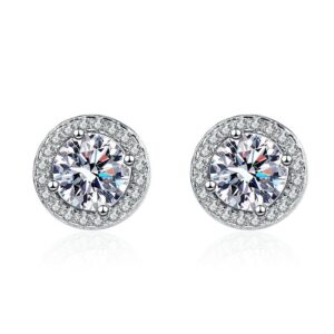 S925 sterling silver stud earrings GRA moissanite round earrings