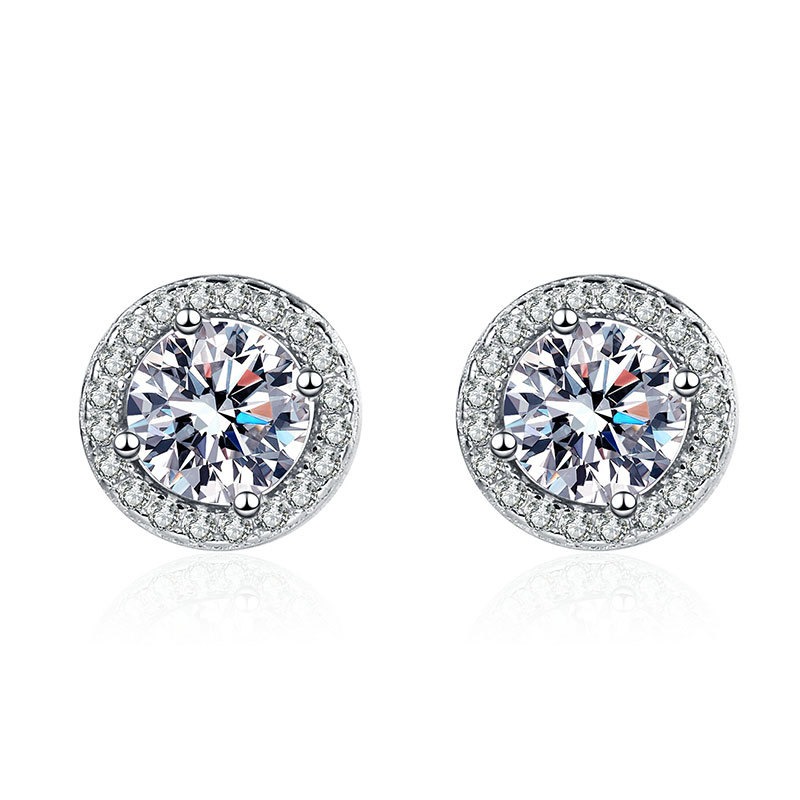 S925 sterling silver stud earrings GRA moissanite round earrings
