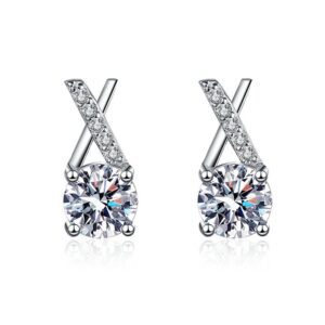 S925 sterling silver stud earrings GRA moissanite X-shaped earrings