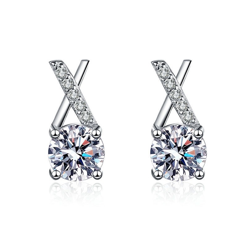 S925 sterling silver stud earrings GRA moissanite X-shaped earrings
