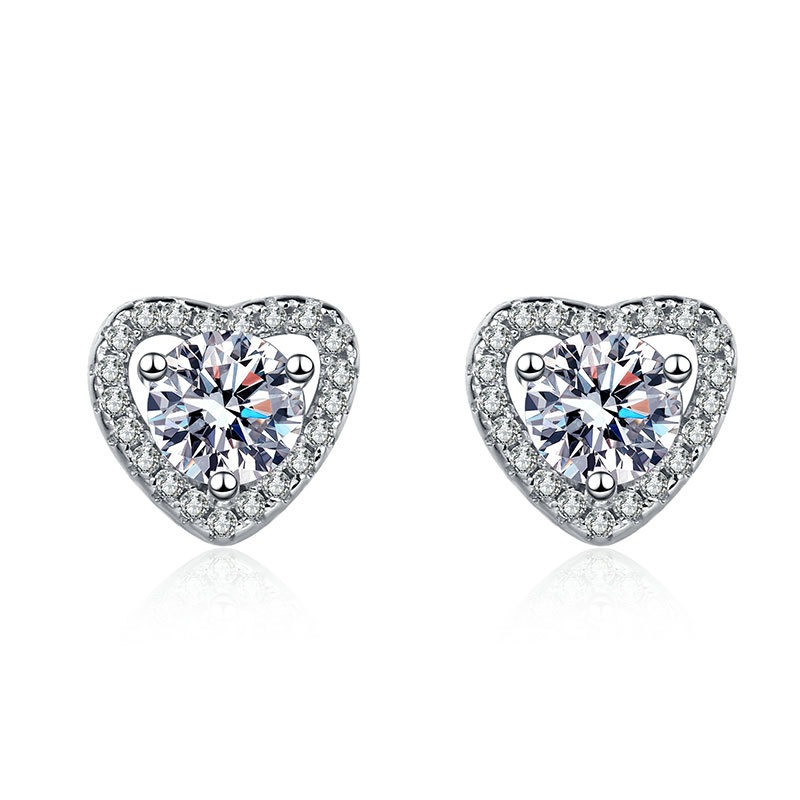 S925 sterling silver stud earrings GRA moissanite heart shaped earrings