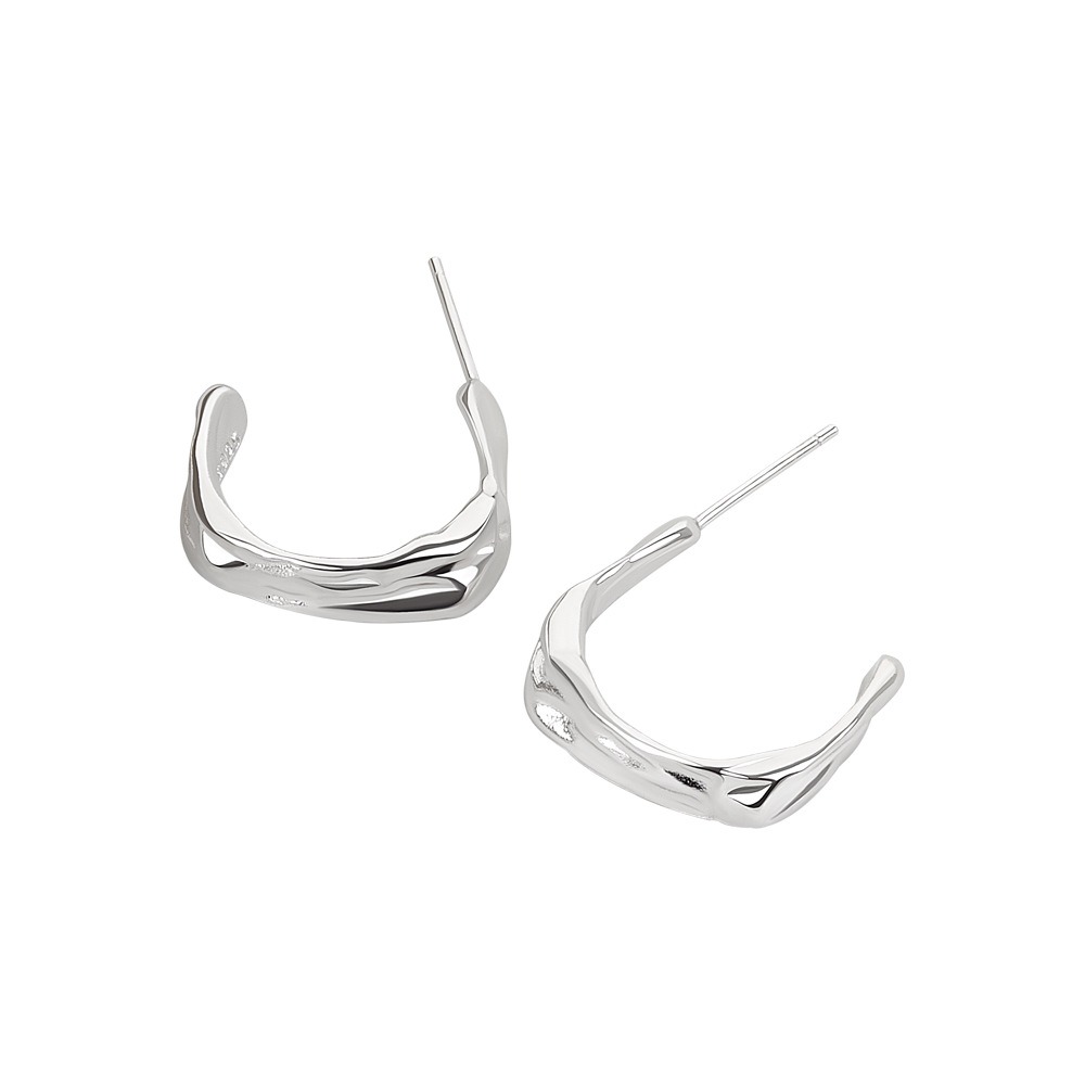 S925 sterling silver stud earrings C-shaped irregular earrings