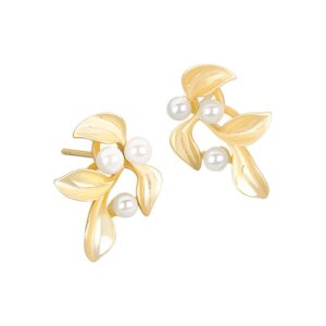 S925 sterling silver stud earrings leaf pearl earrings