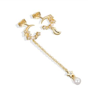 S925 sterling silver stud earrings tassel star moon earrings