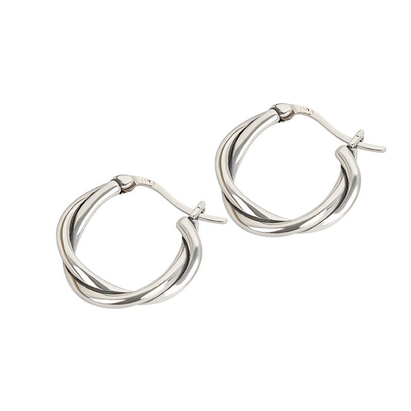 S925 sterling silver stud earrings braided twist buckle earrings