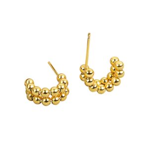 S925 sterling silver stud earrings with two rows of beaded earrings