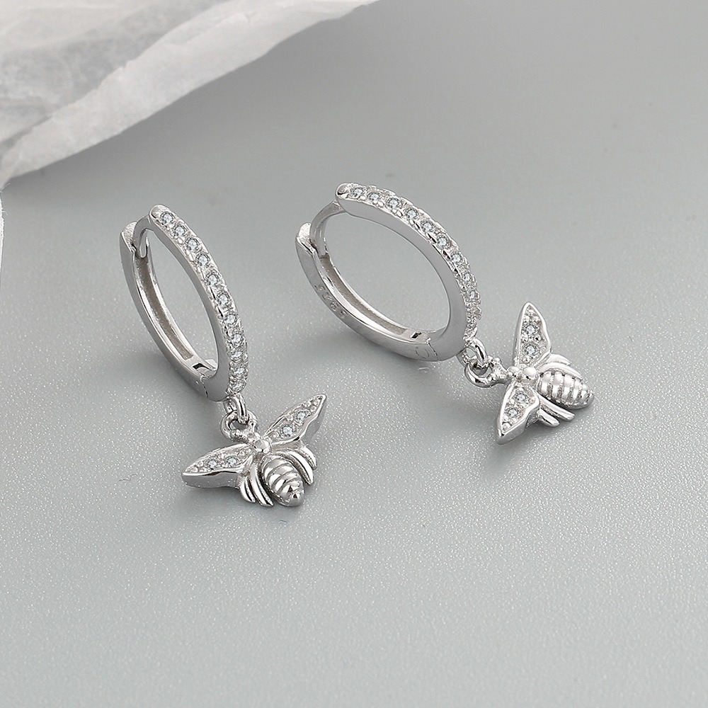 S925 sterling silver stud earrings zircon bee earrings - Image 3