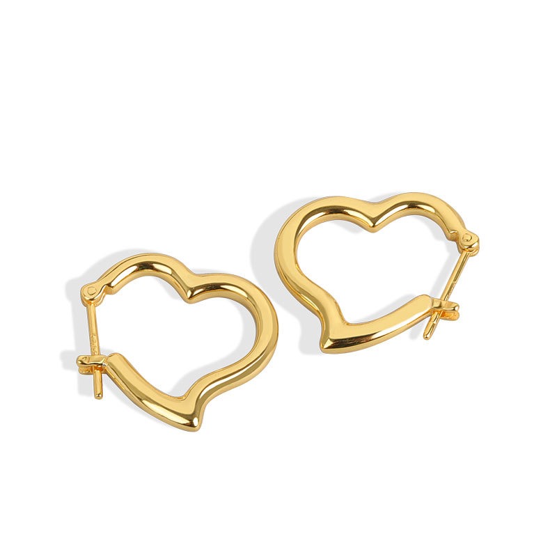 S925 sterling silver stud earrings heart-shaped buckles