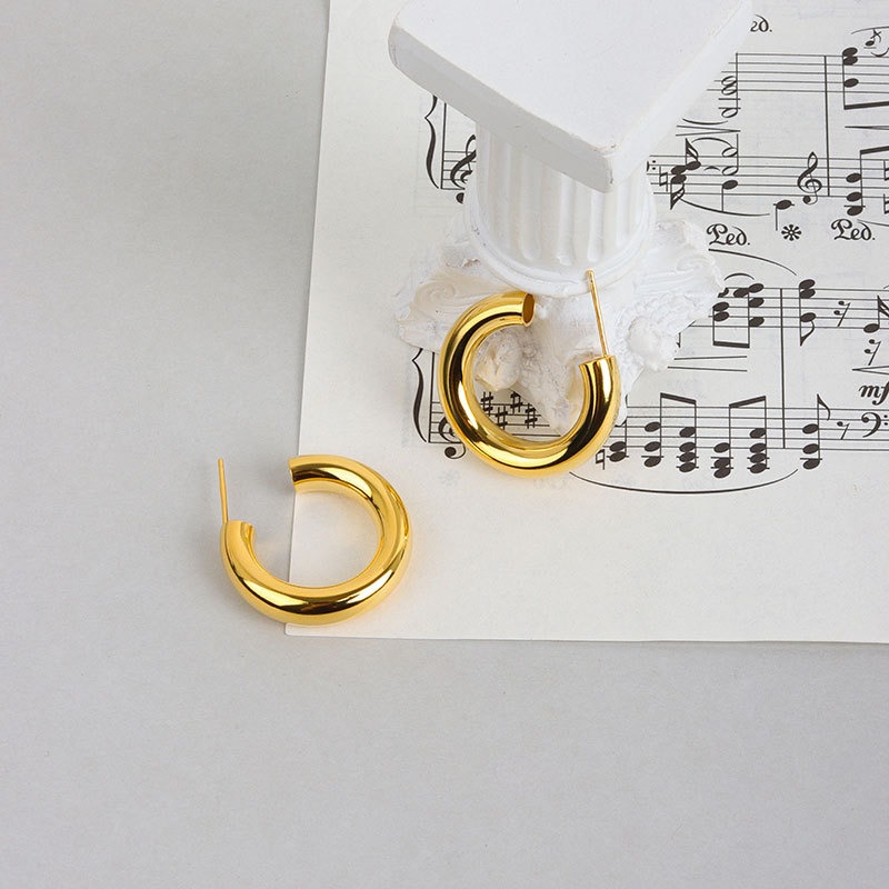 S925 sterling silver stud earrings glossy C-shaped buckle earrings - Image 2