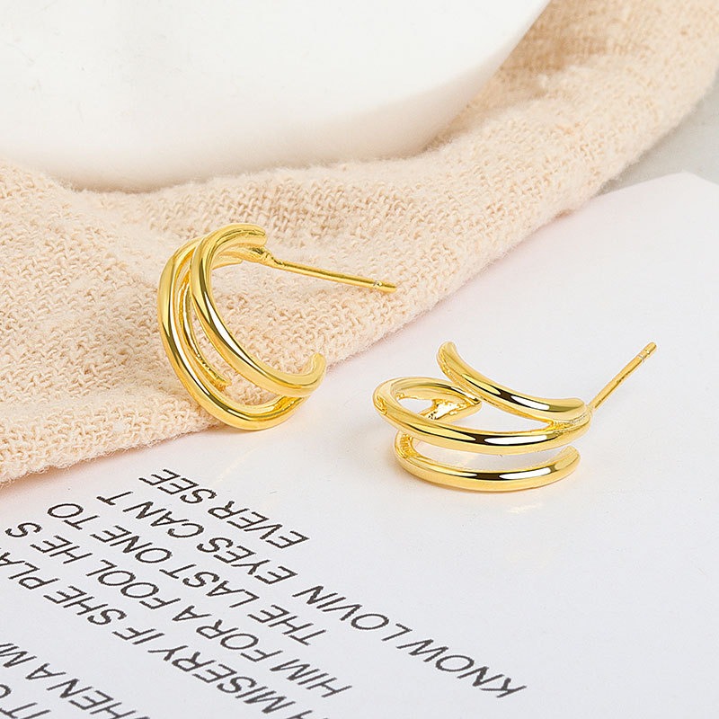 S925 sterling silver stud earrings geometric multi-layer circle earrings - Image 2