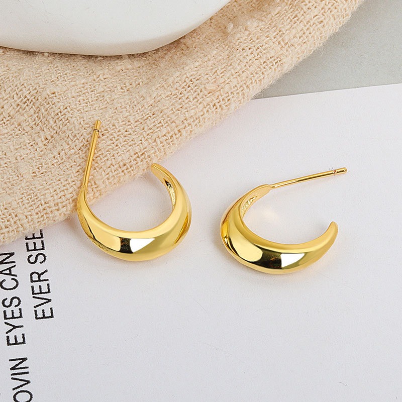 S925 sterling silver stud earrings with embossed glossy earrings - Image 2
