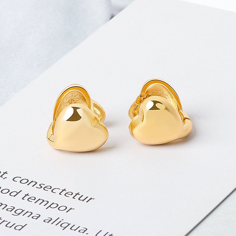 S925 sterling silver stud earrings heart-shaped earrings - Image 2