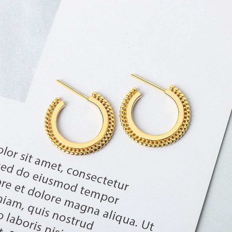 S925 sterling silver stud earrings with small beads - Image 2