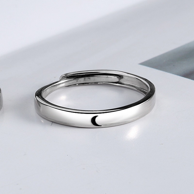 S925 sterling silver ring opening adjustable sun and moon couple ring - Image 2