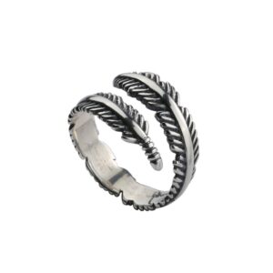 S925 Sterling Silver Ring Opening Adjustable Feather Ring for Women