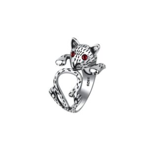 S925 Sterling Silver Ring Opening Adjustable Manekien Cat Ring for Women