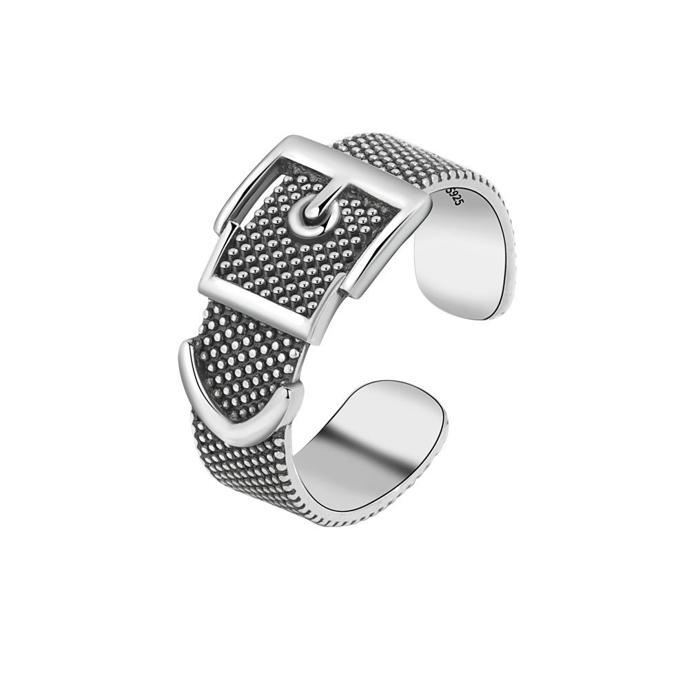 S925 Sterling Silver Ring Opening Adjustable Belt Buckle Women's Ring