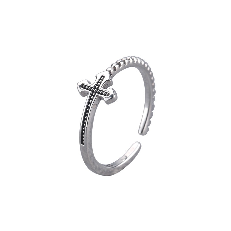 S925 sterling silver ring opening adjustable twist cross ring for women