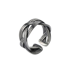 S925 sterling silver ring opening adjustable wavy pattern women's ring