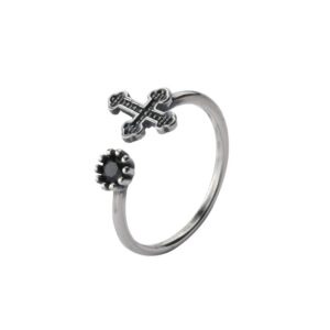 S925 Sterling Silver Ring Opening Adjustable Black Zircon Cross Ring for Women