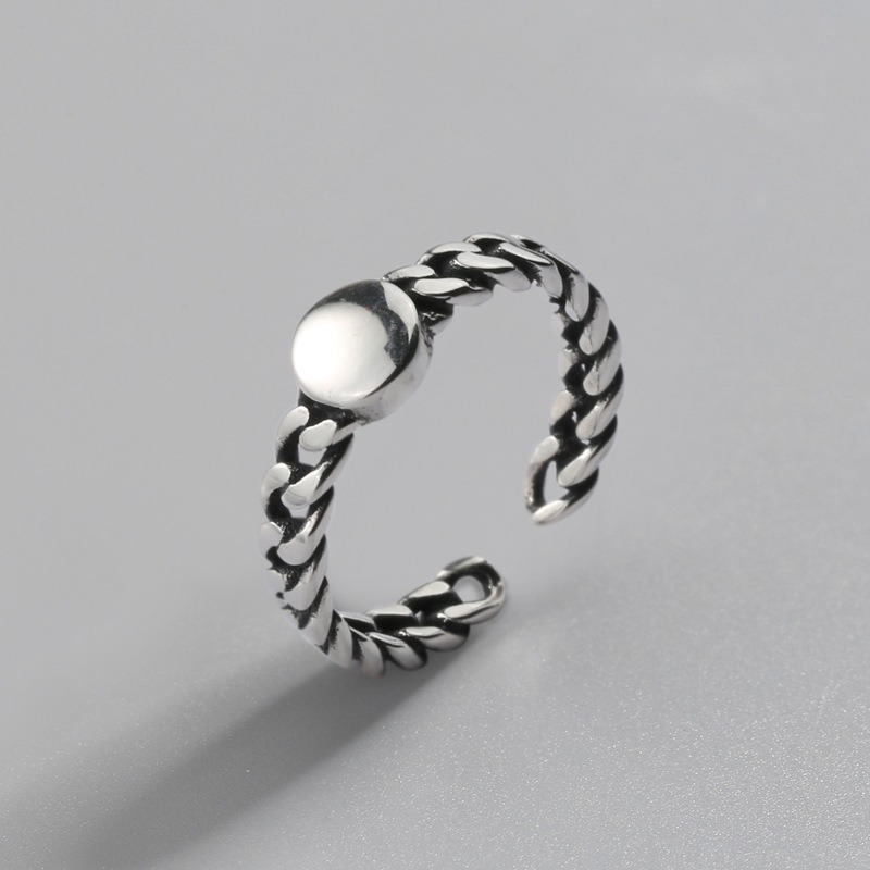 S925 sterling silver ring opening adjustable round bar twist ring for women - Image 2