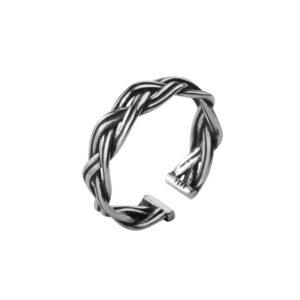 S925 sterling silver ring opening adjustable braided women's ring